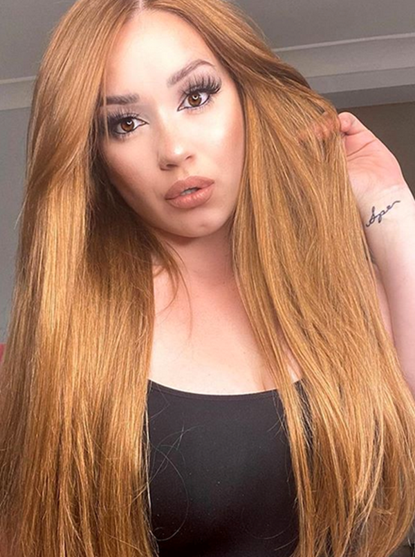 Daniella wearing our Light Brown #6 Tape In Extensions